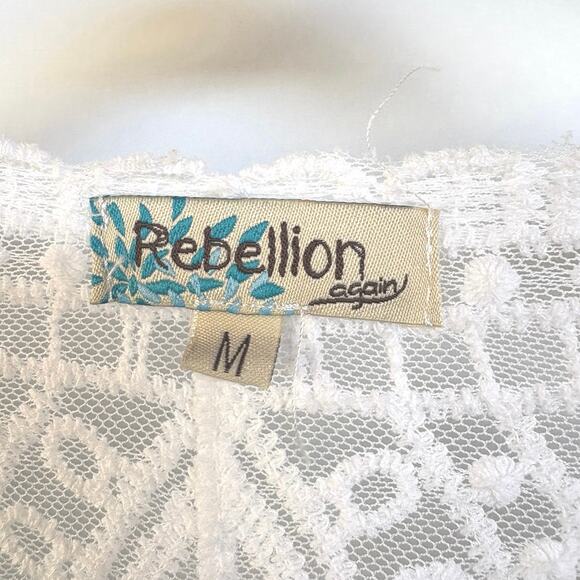 Bohemian Long Embroidered Lace Kimono Cover-Up White Sheer Beach Vacation Medium - Picture 6 of 7